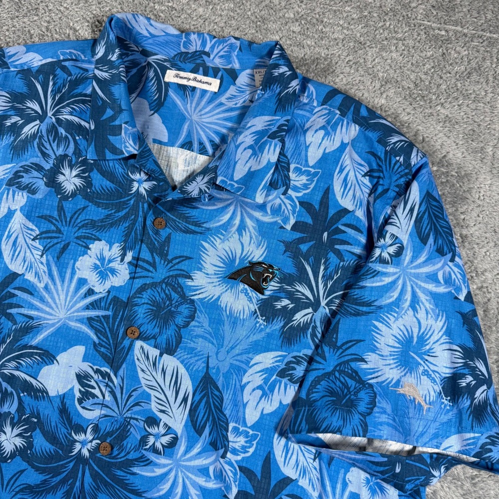 Tommy Bahama Shirt Mens XXL Blue Silk Carolina Panthers Floral Camp Shirt Loop